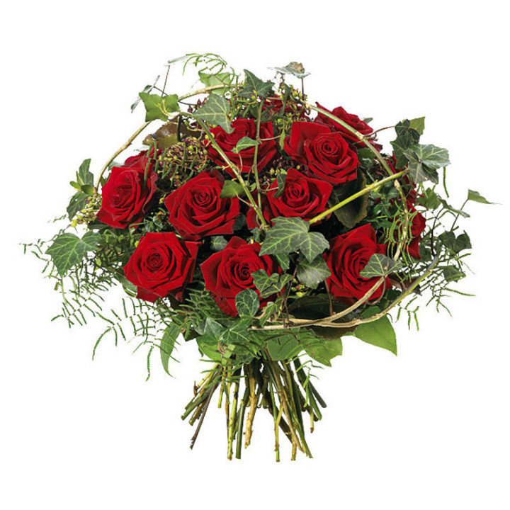 Emma - Un bouquet rond de roses rouges.