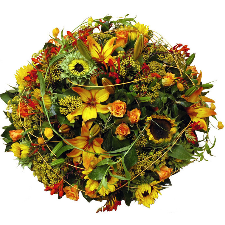 Bogota - Coussin jaune, orange et rouge.