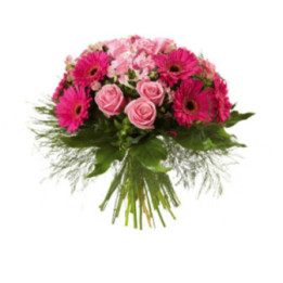 Duchesse - Un bouquet rond rose, au feuillage volatil.