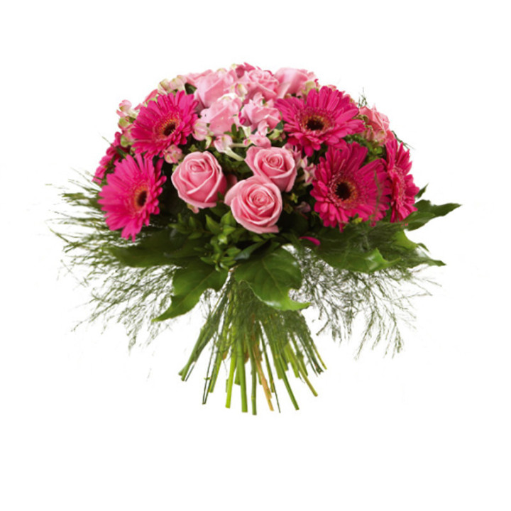 Duchesse - Un bouquet rond rose, au feuillage volatil.
