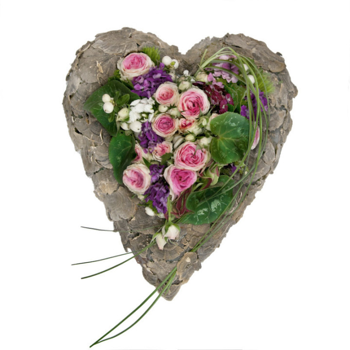 Durham - Cœur de deuil en bois et fleuri de roses